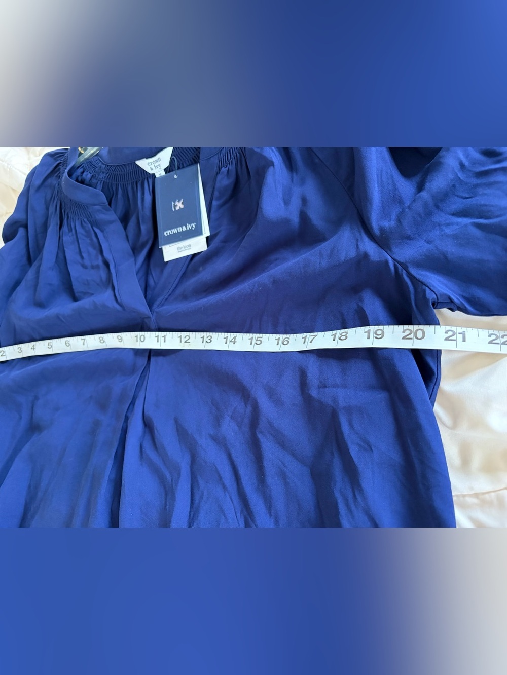 crown & ivy Navy Blue Peasant-Style Long-Sleeve Blouse - Picture 5 of 7